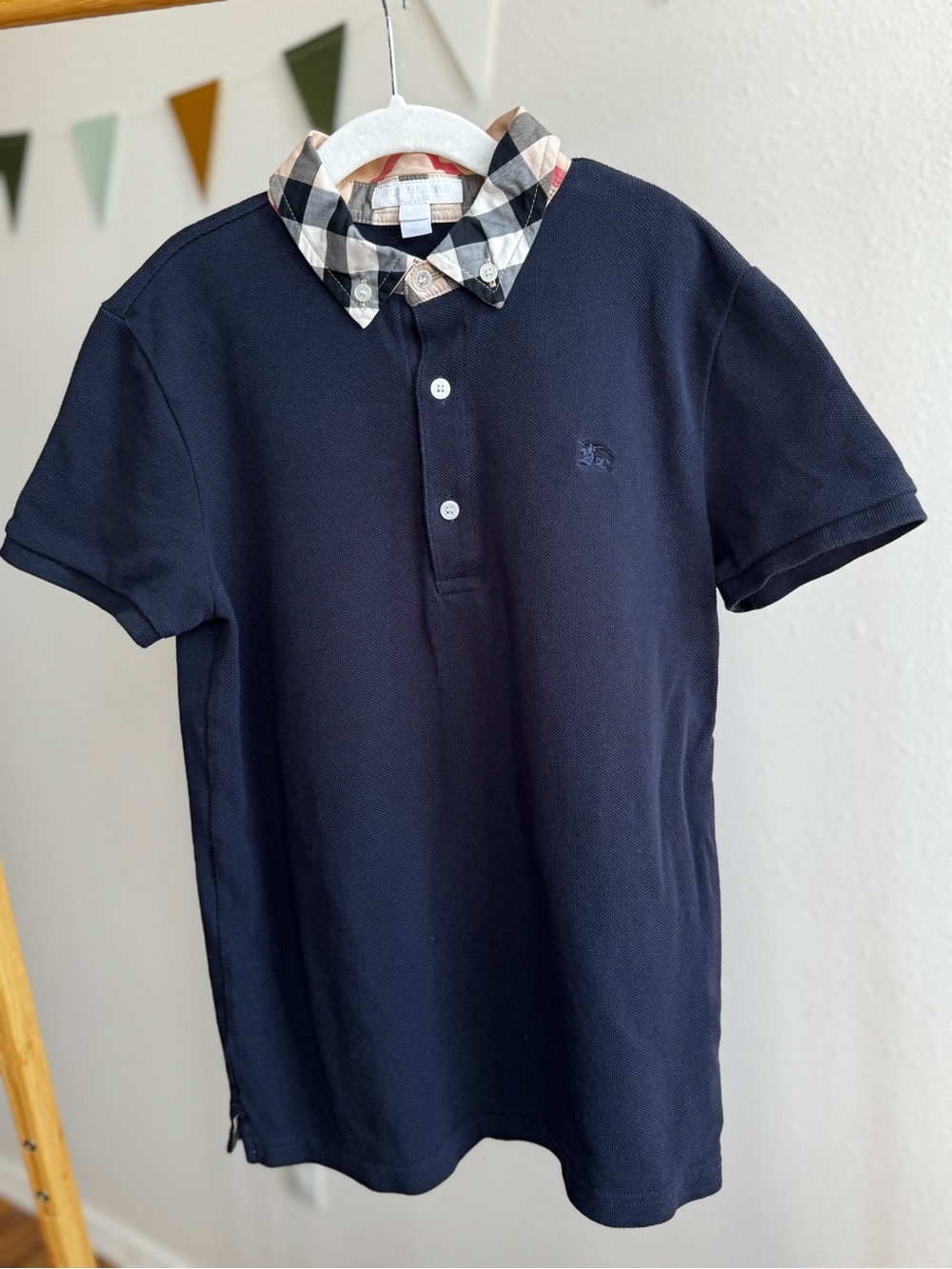 BURBERRY CHILDREN | Boy's Check Collar Cotton Polo Shirt